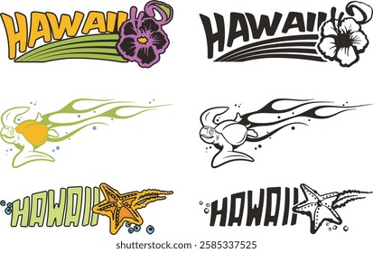 Non-AI summer tropical beach and Hawaii vector illustrations, great for vehicle graphics, decals, stickers, T-shirt designs, signs and logos. Human-made images, ready for vinyl cutting.