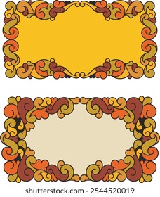 Non-AI vector abstract floral ornamental colorful frames. Human-made vintage oriental panels, great for wedding decorations, greeting cards, invitations, banners, vinyl and laser ready. Autumn colors.