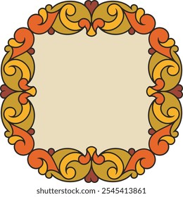 Non-AI vector abstract floral ornamental colorful frame. Human-made vintage oriental panel, great for wedding decorations, greeting cards, invitations, banners, vinyl and laser ready. Autumn colors.