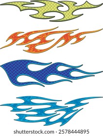 Non-AI vector colorful textured flames for vehicle vinyl decals and wraps. Human made ready-to-cut graphics for racing cars, hot rod, off-road and sport vehicles,  ATVs, trucks, motors, T-shirts.