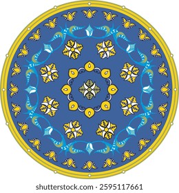 Non-AI vector floral ornamental circle in Oriental, Turkish, Arabic style. Human-made, great for colorful ethnic backgrounds, medallions, wedding decorations, greeting cards, labels, wallpapers.
