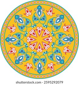 Non-AI vector floral ornamental circle in Oriental, Turkish, Arabic style. Human-made, great for colorful ethnic backgrounds, medallions, wedding decorations, greeting cards, labels, wallpapers.