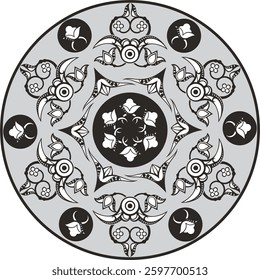 Non-AI vector floral ornamental circle in Oriental, Turkish, Arabic style. Great for traditional ethnic backgrounds, medallions, mandala, wedding decorations, greeting cards, wallpapers, wall decor.