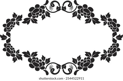 Non-AI vector floral ornamental frame with flowers, roses wreath. Human-made vintage romantic oriental panel, great for wedding decorations, greeting cards, invitations, banners. Love concept.