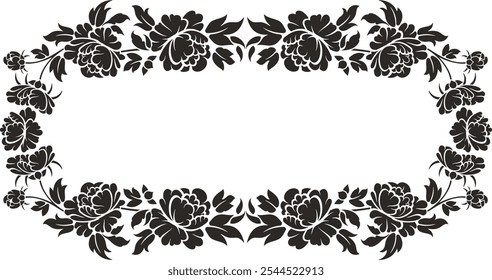 Non-AI vector floral ornamental frame with flowers, roses wreath. Human-made vintage romantic oriental panel, great for wedding decorations, greeting cards, invitations, banners. Love concept.