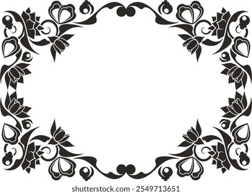 Non-AI vector floral ornamental frame with flowers, lilies. Human-made vintage romantic oriental panel, great for wedding decorations, greeting cards, invitations, banners. Love concept.