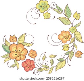 Non-AI vector ornamental doodle flowers series for spring, summer and wedding decorative designs. Garlands, bouquets, wreaths, swirls, leaves, design elements. Oriental, Persian and Asian style.