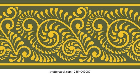 Non-AI vector seamless floral ethnic frieze. Human made ornamental motifs in Eastern, Arabic, Oriental style. Retro wedding backgrounds, page decorations, damask, carpet, tile, embroidery patterns.