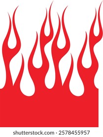 Non-AI vector seamless red flames design, continuous flames and burning fire decorative border element. Human-made ready-to-cut graphics, great for stickers, decals, car wraps, borders, banners.