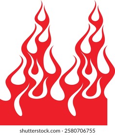 Non-AI vector seamless red flames design, continuous flames and burning fire decorative border element. Human-made ready-to-cut graphics, great for stickers, decals, car wraps, borders, banners.