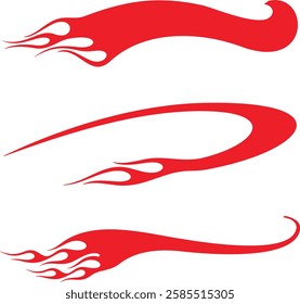 Non-AI vector swoosh flames set for vehicle vinyl decals, stickers, logo templates. Human-made ready-to-cut graphics for race cars, hot rod vehicles, ATVs, trucks, motors, bikes, sport clothing, signs