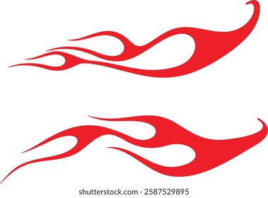 Non-AI vector swoosh flames set for vehicle vinyl decals, stickers, logo templates. Human-made ready-to-cut graphics for race cars, hot rod vehicles, ATVs, trucks, motors, bikes, sport clothing, signs