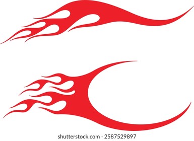 Non-AI vector swoosh flames set for vehicle vinyl decals, stickers, logo templates. Human-made ready-to-cut graphics for race cars, hot rod vehicles, ATVs, trucks, motors, bikes, sport clothing, signs