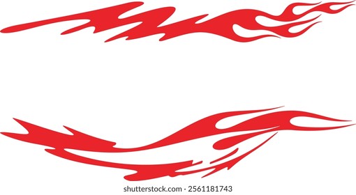 Non-AI vector tribal flames with stripes, creative designs for vehicle vinyl decals and wraps. Human made ready-to-cut graphics, great for cars, sport vehicles, ATVs, trucks, motors and bikes.