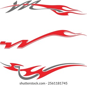 Non-AI vector tribal flames with stripes, creative designs for vehicle vinyl decals and wraps. Human made ready-to-cut graphics, great for cars, sport vehicles, ATVs, trucks, motors and bikes.