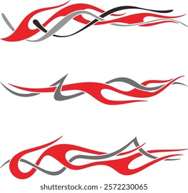 Non-AI vector tribal flames with stripes, creative designs for vehicle vinyl decals and wraps. Ready-to-cut graphics, great for cars, sport vehicles, ATVs, trucks, motors and bikes.