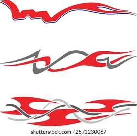 Non-AI vector tribal flames with stripes, creative designs for vehicle vinyl decals and wraps. Ready-to-cut graphics, great for cars, sport vehicles, ATVs, trucks, motors and bikes.