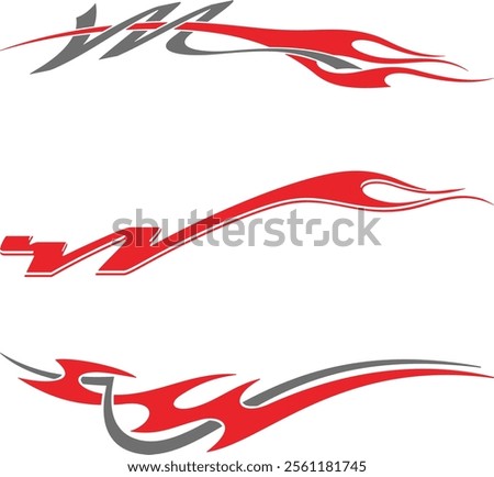 Non-AI vector tribal flames with stripes, creative designs for vehicle vinyl decals and wraps. Human made ready-to-cut graphics, great for cars, sport vehicles, ATVs, trucks, motors and bikes.
