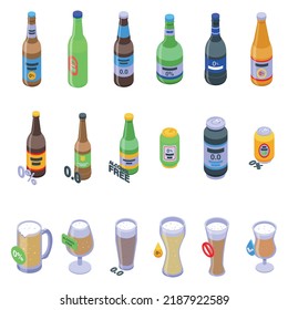 Alkoholische Biersymbole setzen isometrische Vektorgrafik. Kann Flasche. Getränke