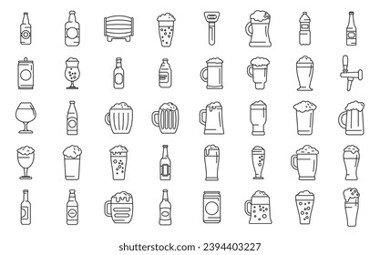 Nonalcoholic beer icons set outline vector. Can bottle drink. Beverage soft alcohol