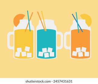 Non-alcoholic fruit summer drink with ice as an element for design, flat vector stock illustration