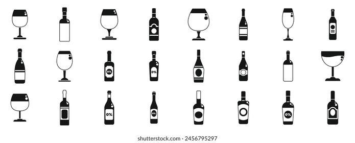 Non-alcoholic wine icons set simple vector. Summer party drink. Healthy drink