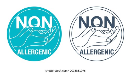 Non-allegrenic flat emblem with human hands, quality testing proven icon for cosmetic products packaging