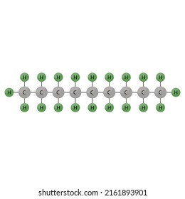 Nonane, organic chemical molecule. Stick model and infographic. Education and science.