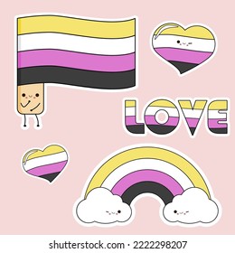 Non-binary flag, love, hearts LGBT+, kawai cute items.