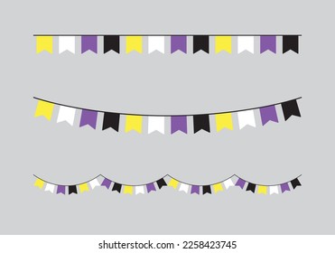 Nonbinary flag party buntings. LGBTQI concept. Flat vector illustration.