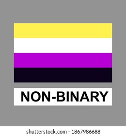 Non-binary flag with title. LGBT+ movement pride  flag with horizontal stripes. Concept for lgbt community, family and rights. Flat isolated stock vector illustration Eps 10.