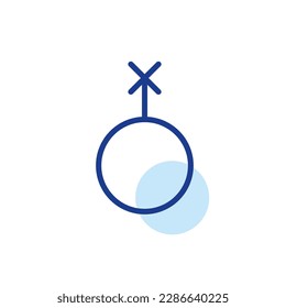Nichtbinäre Geschlechtsidentität. Kreis mit x. Pixel perfektes, bearbeitbares Strichzeilensymbol