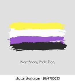 Non-binary lgbt vector watercolor flag. Hand drawn ink dry brush stains, strokes, stripes, horizontal lines isolated on white background. Painted colorful symbol of genderqueer, pride, rights equality