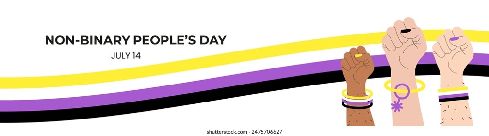 Non-Binary People's Day banner, card, poster template with pride flag. Vector illustration