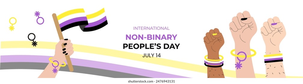 Non-Binary People's Day banner, card, poster template with pride flag. Vector illustration