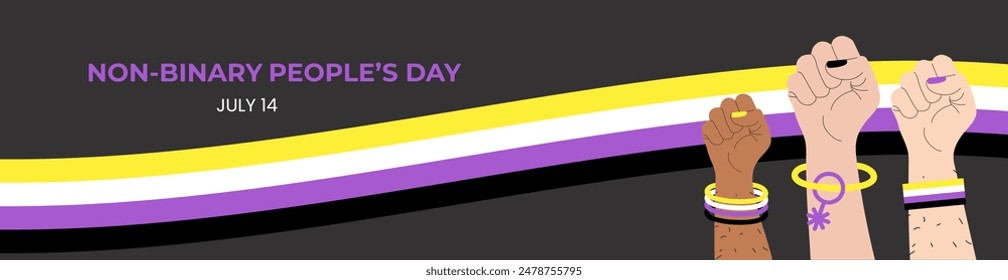 Non-Binary People's Day banner, card, poster template with pride flag. Vector illustration