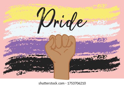 non-binary pride flag with fist