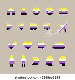 Nonbinary pride flag, lgbt rights icons and symbols. Homosexual love and flag illustration.