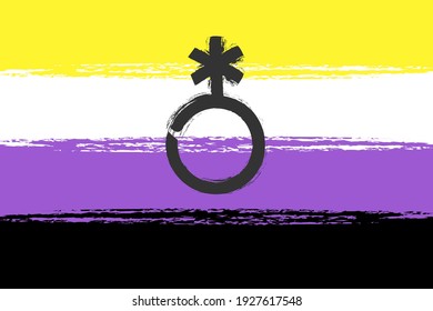 Non-binary or nonbinary pride symbol and flag - Yellow, White, Purple and Black -  Asterisk star gender symbol - painting stroke art
