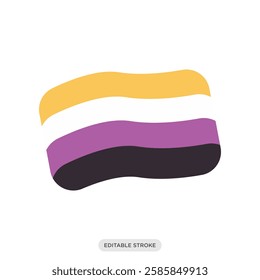 Nonbinary waving flag icon. Pride rainbow flags sticker. LGBT symbol sign.