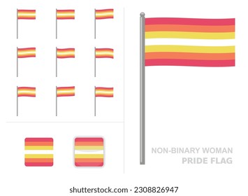 Non-Binary Woman Pride Flag Waving Animation App Icon Vector