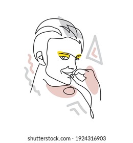 Nonbinary,androgynous, enby, genderqueer, non-binary beauty concept. Face line art, one continuous line drawing portrait. Surreal face, vector illustration. Modern lineart pattern of person.