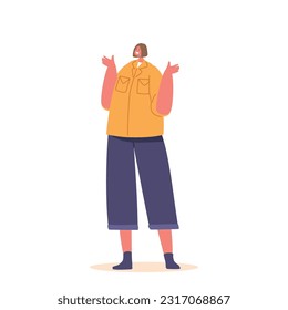 Nonchalant Woman Character Shrugs, Conveying Indifference Or Uncertainty Through A Slight Raise Of The Shoulders