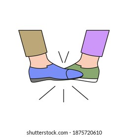 Non-contact Foot Greeting. Kicking, Touching Or Shaking Your Foot To Avoid The Virus. Preventing Contact Greetings. Vector Illustration.