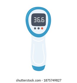 Termómetro electrónico infrarrojo sin contacto con temperatura normal. Aparato médico de medición. Objeto vectorial aislado sobre fondo blanco