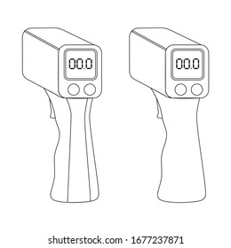 Non-Contact infrared thermometer with digital display icon vector, flat design line art.