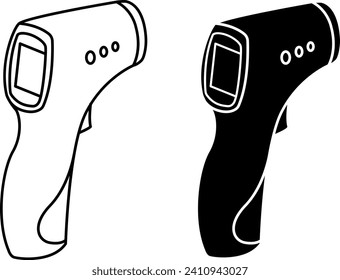 Non-contact Infrared Thermometers icons. Black and White Icons. Handheld Thermometer for Measuring Body Temperature. Medicine concept. Vector illustration