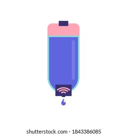 Non-contact soap dispenser Vector illustration in flat design Blue wall-mounted container for liquid soap and antiseptic on white background