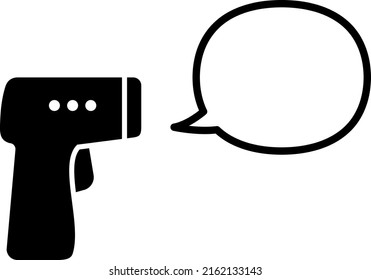 Non-contact thermometer and speech balloon isolated vector silhouette.