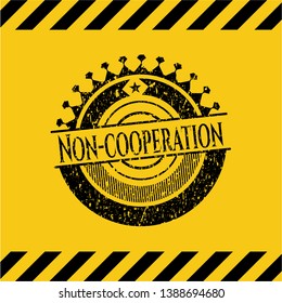 Non-cooperation black grunge emblem inside yellow warning sign. Vector Illustration. Detailed.